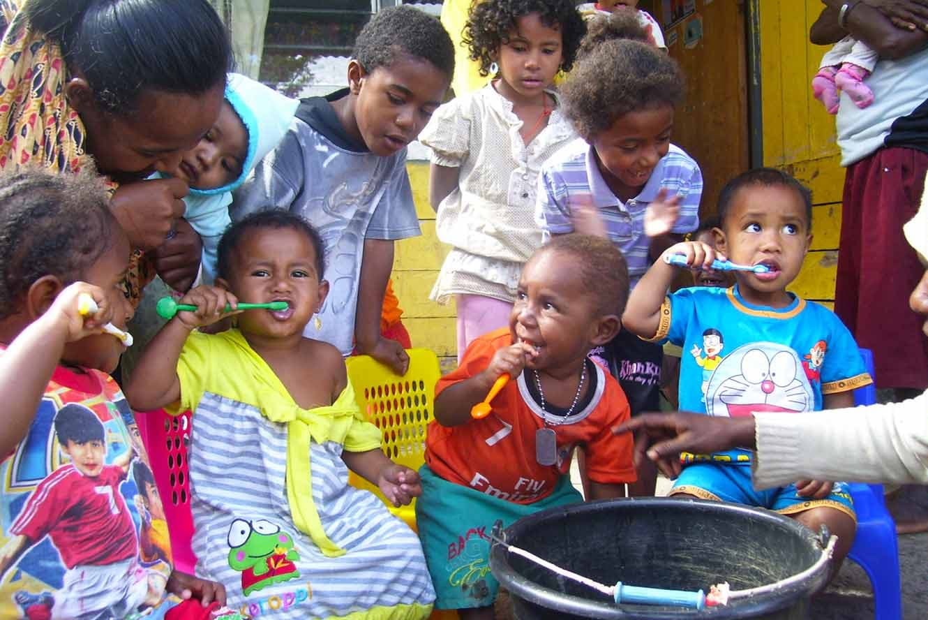 Brushing teeth in Indonesia